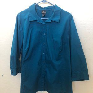 Worthington Womens Plus Teal Button Down Blouse